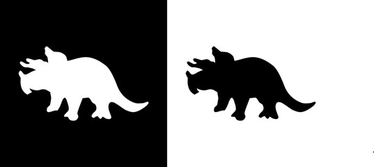 Triceratops icon. Dinosaur icon. Ancient animals. Giant beast. Black icon. Silhouette. © FistaPrayudha
