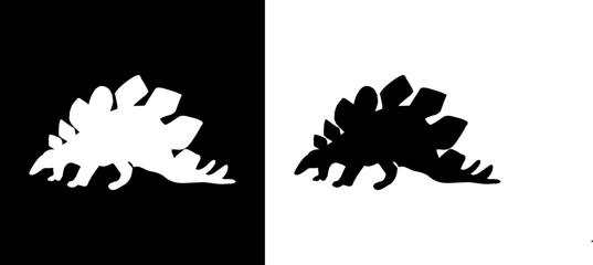 Stegosaurus icon. Dinosaur icon. Ancient animals. Giant beast. Black icon. Silhouette. © FistaPrayudha
