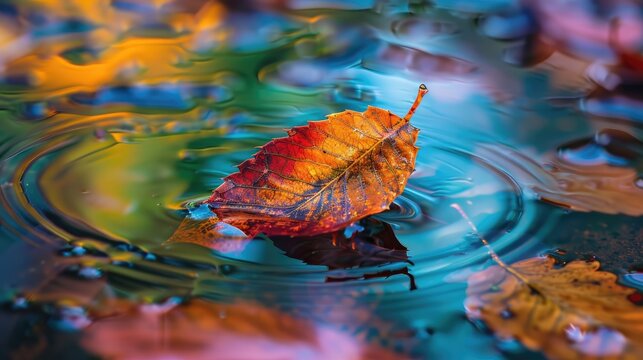Dry leaf immersed in colored water