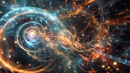 Complicated quantum principles with interconnected wave lines. Quantum metrology , precision measurement, quantum principles and technological Advancements concept