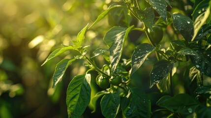 Close up of a pepper plant on a farm