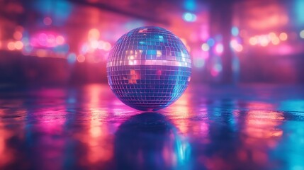 Shimmering Disco Ball in Vibrant Neon Lights