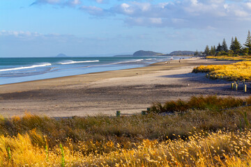 Long Sandy Beach - Landscape Scenery of Waihi Beach at Coromandel Peninsula in the North Island of New Zealand