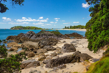 Landscape Scenery of Mount Maunganui Beach, Tauranga - New Zealand; Rocky Part of the Beach