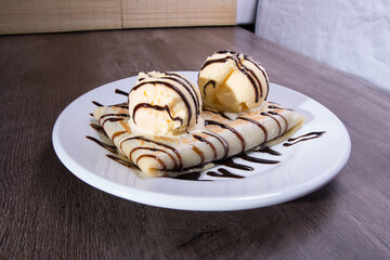 French crepe with ice cream