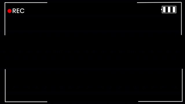  recording video Screen Animation,  Video Camera Interface Chroma Key and black screen background. Video camera recording time. Screen frame and blinking red circle during recording on black screen.