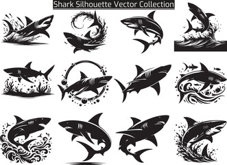 Obraz premium A Set of Shark Silhouette Vector Illustrations