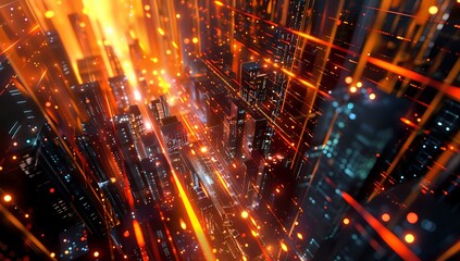 Obraz premium Futuristic Cityscape: Abstract Skyscrapers and Bright Lights
