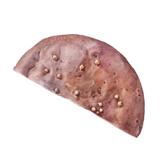 Watercolor loaf of fresh crispy homemade rye bread isolated on  white background. Whole grain bun for healthy breakfast. Hand-drawn food for cookbook or kitchen. Clipart for wallpaper or wrapping