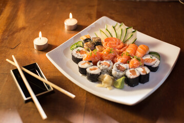 plate with sushi being served on the table