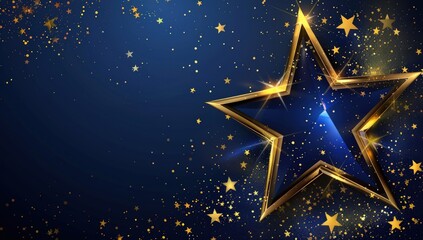 A star is surrounded by a blue background with gold stars