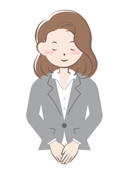 お辞儀をするスーツ姿の女性　上半身
