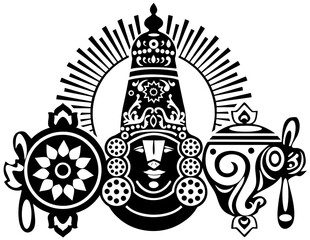 Vector drawing of Lord Tirupathi Balaji or Venkatachalapathi or Venkateshwara Symbol