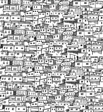 Vector pattern illustration, with stripped strokes, of artistic representation of favela.