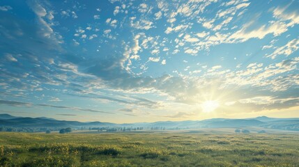 Fototapeta premium Morning scenery of rural area with clear blue sky and gentle clouds