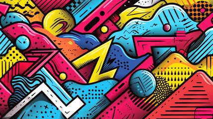 Vibrant Abstract Geometric Pop Art with Bold Shapes and Lines