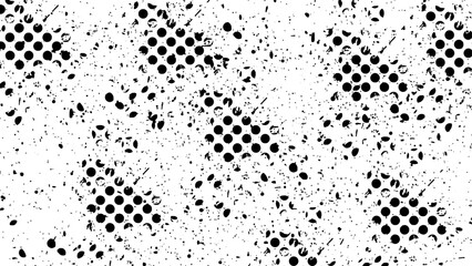 Dirty halftone grunge black and white background.