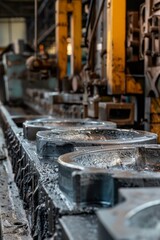 Precision Metal Molds Cooling Down after Manufacturing Process in Industrial Setting.