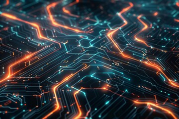 Fototapeta premium Futuristic circuit board pattern with glowing lines