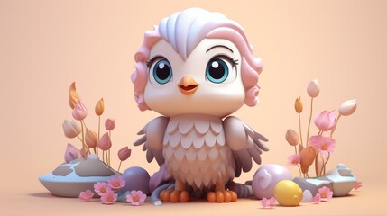 Adorable clay hawk in muted pastels on a matte background with subtle gradients, perfect for kawaii art lovers.