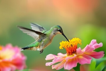 hummingbird feeding a flower