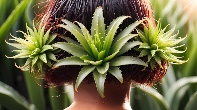 2400x2400 px create a template with three key feature 1. gudhal flower 2. aloe vera gel and 3. dodder bel (Cuscuta) and show there benefits for hair