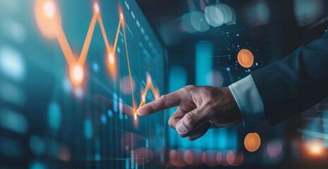 A person is pointing at a graph on a computer screen by AI generated image