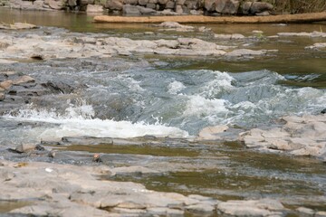 Water flows in the rocky Waitangi river 