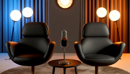Podcast studio setup with microphones