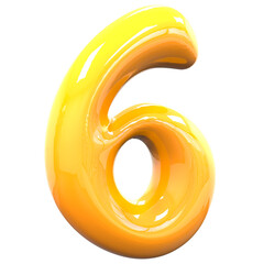 6 Number Yellow Color 3D Rendering