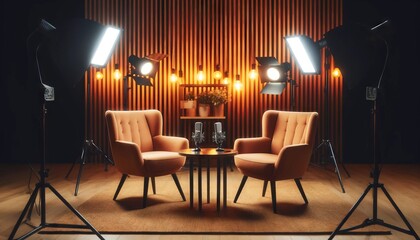 Professional Interview Setup with Chairs and Lighting