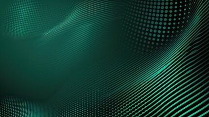 Obraz premium Abstract background featuring a wave design composed of green halftone dots, conveying a sense of digital movement