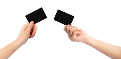 Female hand hold black card isolated on white background, clipping path.