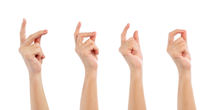 Female hand showing snapping his fingers against isolated on white background, clipping path.