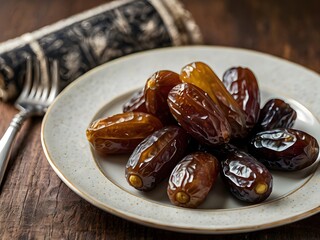 dates close up. date palm background. Date palm on a traditional craftsman market.Horizontal image.