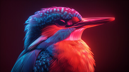 3D modern Kingfisher icon in bright neon graphic style black background