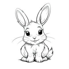 Obraz premium Cute bunny rabbit outline sketch vector illustration