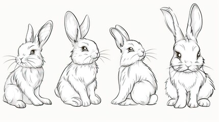 Fototapeta premium Cute bunny rabbit outline sketch vector illustration