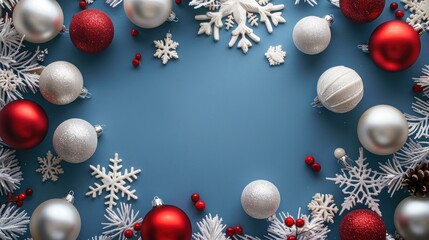 Christmas Decorations on Blue Background