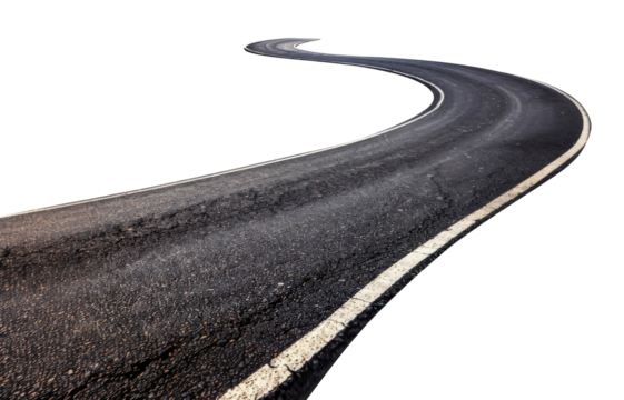 Winding asphalt road isolated on transparent background