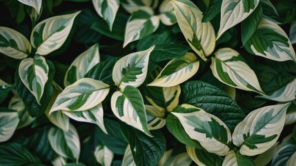 Blurred backdrop featuring white and green leaves