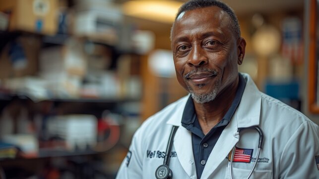 Compassionate Doctor Volunteering at Veteran's Center to Provide Healthcare and Support for Military Veterans - Powered by Adobe