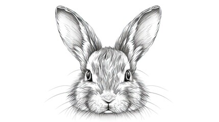 Obraz premium Easter bunny hand drawn, face of rabbits. Ears and muzzle with whiskers, paws. Vector illustration Cute bunny rabbit outline sketch vector illustration