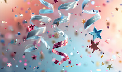 3D Party confetti with star and serpentine new year