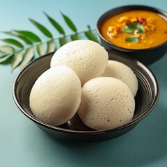 Fototapeta premium South indian food idli sambhar and coconut chutney