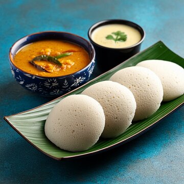 South indian food idli sambhar and coconut chutney