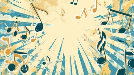 An artistic representation of music notes with a vintage, grunge effect, depicting a lively musical theme