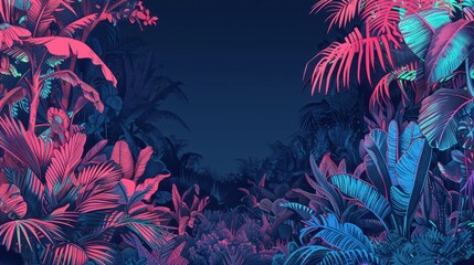 Naklejka premium stunning display of neon-colored tropical leaves and foliage, creating a visually striking scene