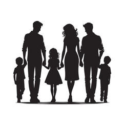 family four persons parents and two children silhouette vector illustration