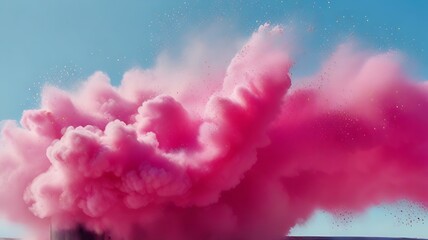 Fototapeta premium Pink Smoke Cloud Erupts Against Clear Blue Sky